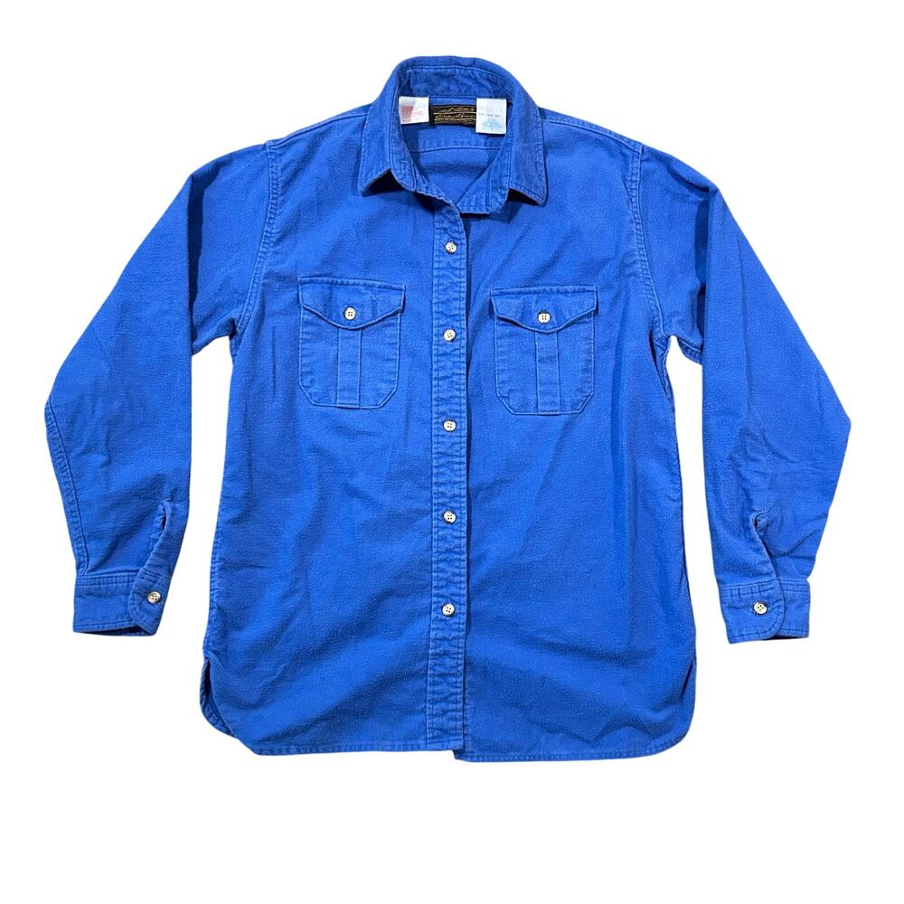 Vintage 90s Eddie Bauer Flannel Shirt Mens Large Blue Button Up Heavy Cotton USA